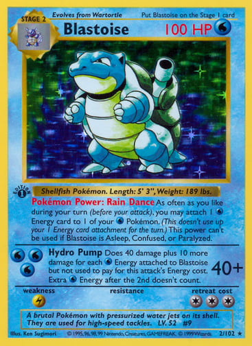 Blastoise 2/102 from the 1999 Base Set.